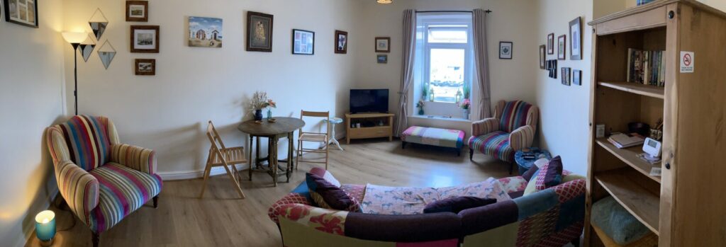 A panoramic view of the living room